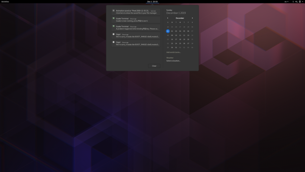 Gnome Shell - Notification widget showing various errors