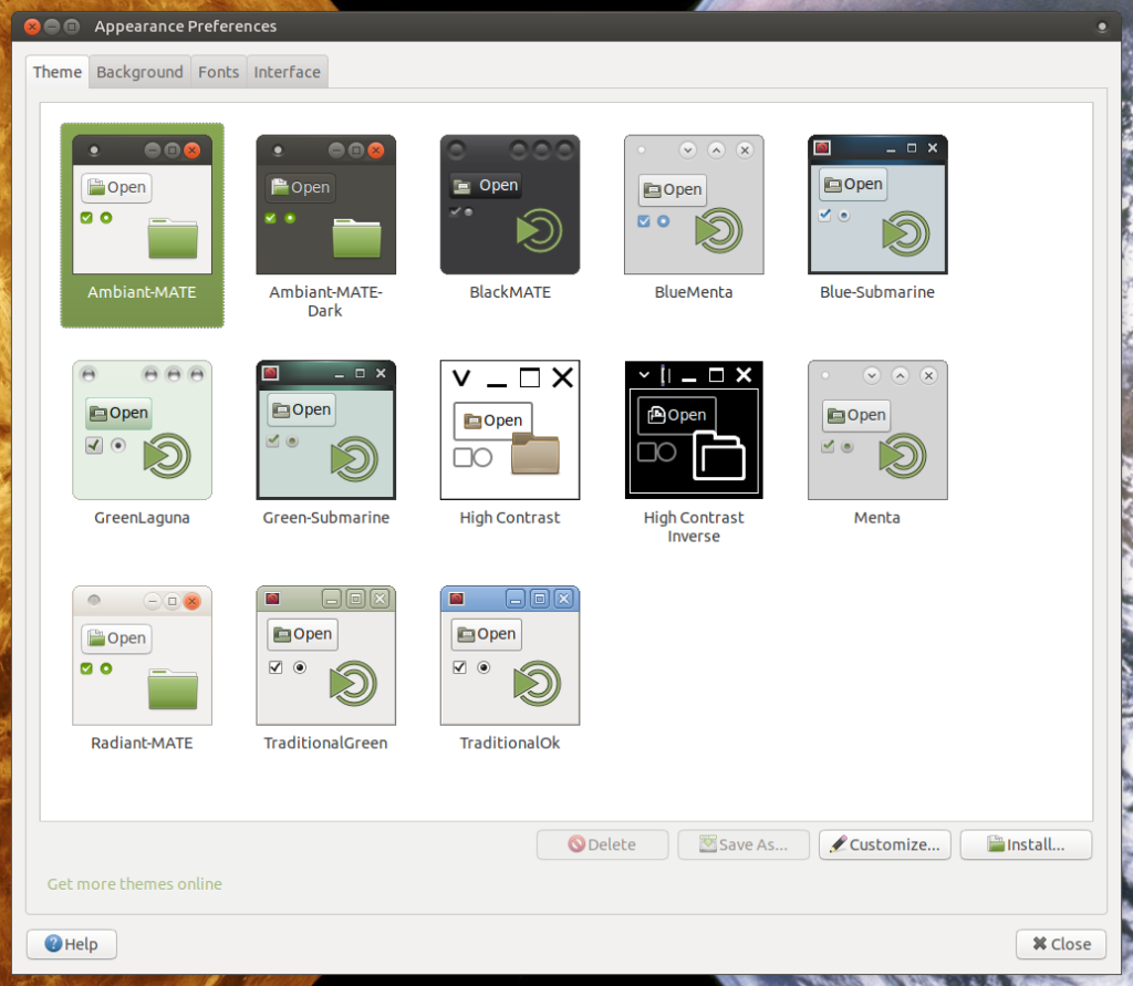 Preinstalled themes in Ubuntu MATE